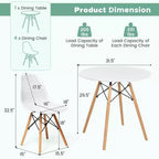 Costway Set Tavolo da Pranzo 5 Pezzi per 4 Persone Tavolo Rotondo Moderno e 4 Sedie con Gambe in Legno Verde/Bianco