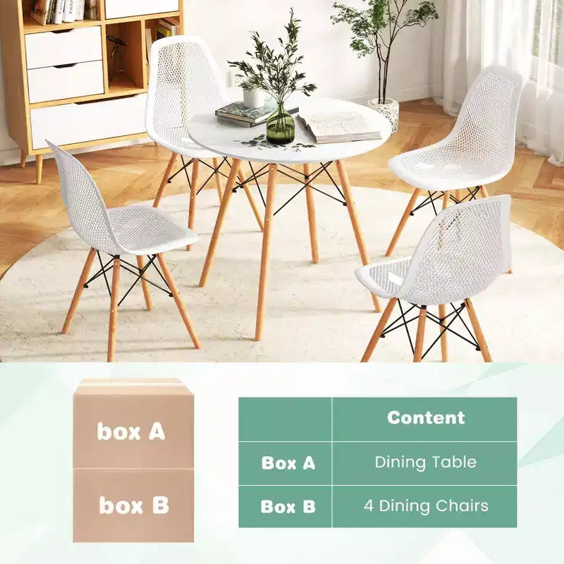 Costway Set Tavolo da Pranzo 5 Pezzi per 4 Persone Tavolo Rotondo Moderno e 4 Sedie con Gambe in Legno Verde/Bianco