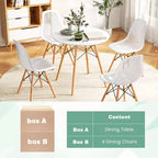 Costway Set Tavolo da Pranzo 5 Pezzi per 4 Persone Tavolo Rotondo Moderno e 4 Sedie con Gambe in Legno Verde/Bianco