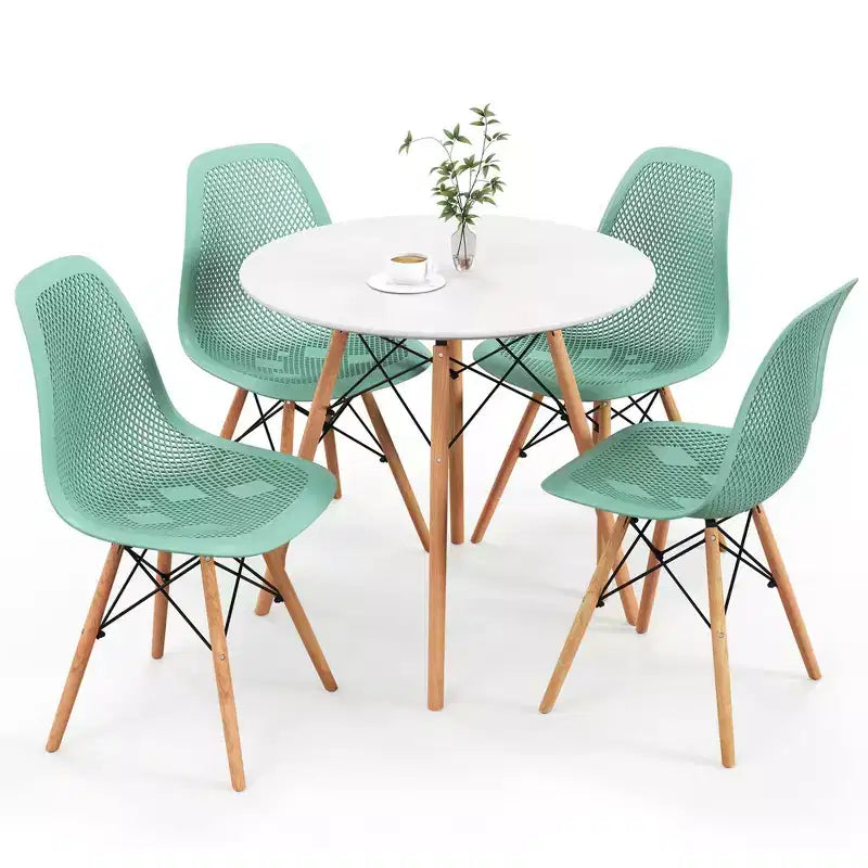 Costway Set Tavolo da Pranzo 5 Pezzi per 4 Persone Tavolo Rotondo Moderno e 4 Sedie con Gambe in Legno Verde/Bianco