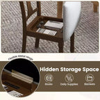 Costway 2 SEDIE in LEGNO, Antiche Imbottite con Vano Contenitore, Nero e Beige/Marrone e Grigio Chiaro