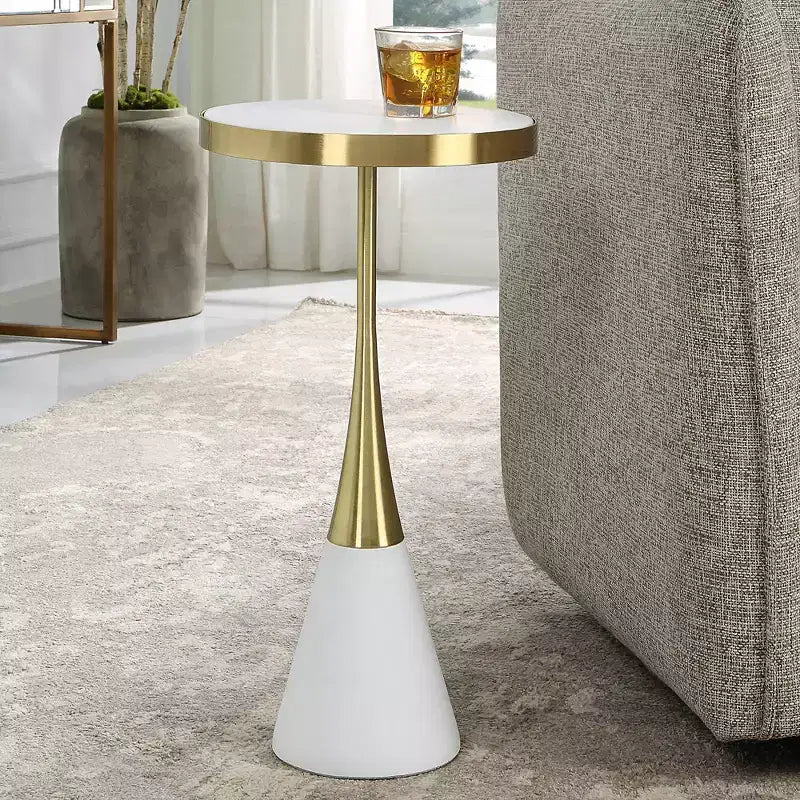 Uttermost Apex Tavolino Rotondo d'Appoggio 12 1/2W Bianco Opaco Ottone Spazzolato