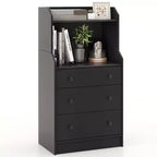 Costway 3-Drawer Dresser 44 Tall Wood Storage Organizer Chest with 2 Open Shelves Black/White/Walnut