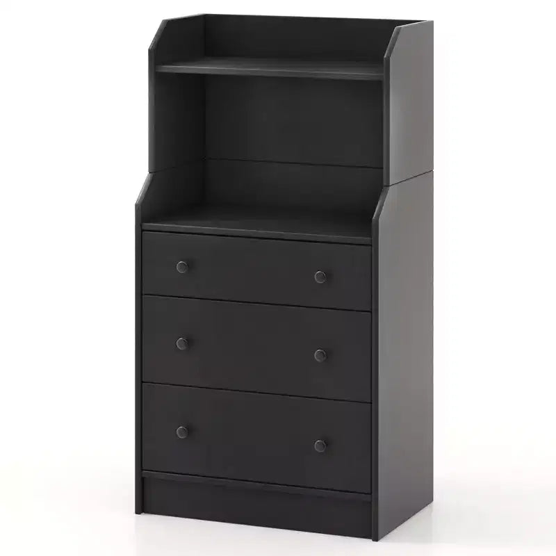 Cassettiera a 3 cassetti Costway 44, mobile organizer in legno alto con 2 ripiani aperti, nero/bianco/noce