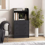 Cassettiera a 3 cassetti Costway 44, mobile organizer in legno alto con 2 ripiani aperti, nero/bianco/noce