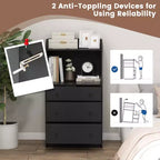 Cassettiera a 3 cassetti Costway 44, mobile organizer in legno alto con 2 ripiani aperti, nero/bianco/noce