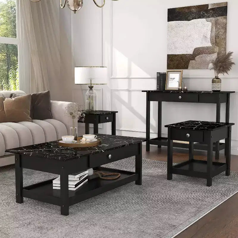 Set tavolino da salotto Minsay Transitional 4 pezzi con ripiano in finto marmo - HOMES: Inside + Out