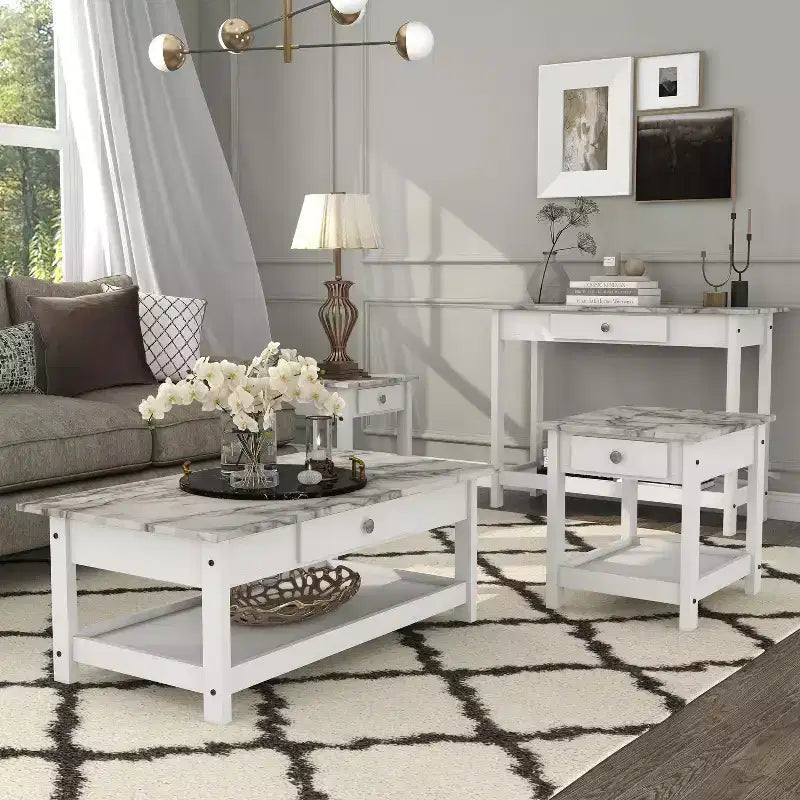 Set tavolino da salotto Minsay Transitional 4 pezzi con ripiano in finto marmo - HOMES: Inside + Out