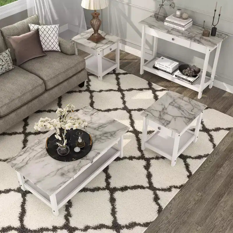 Set tavolino da salotto Minsay Transitional 4 pezzi con ripiano in finto marmo - HOMES: Inside + Out
