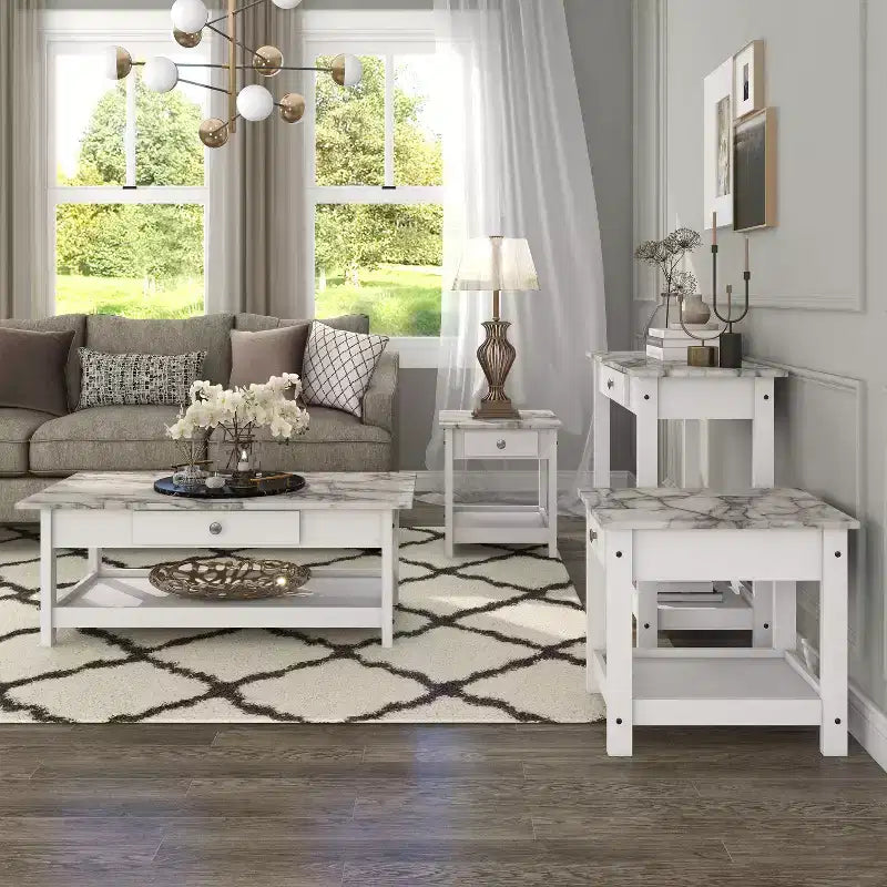 Set tavolino da salotto Minsay Transitional 4 pezzi con ripiano in finto marmo - HOMES: Inside + Out