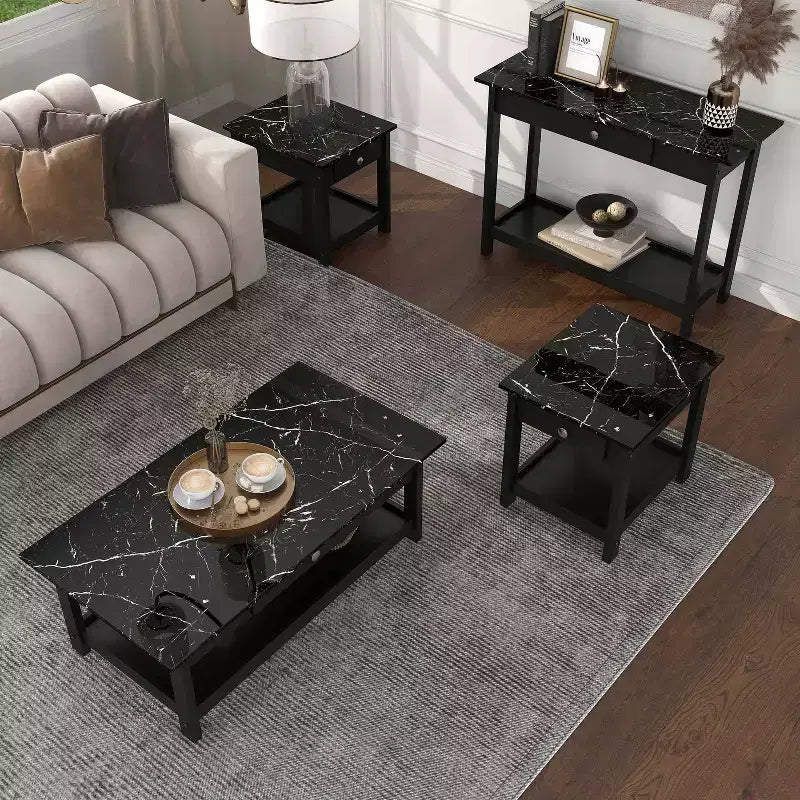 Set tavolino da salotto Minsay Transitional 4 pezzi con ripiano in finto marmo - HOMES: Inside + Out
