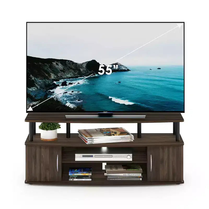 Mobile TV Moderno Furinno, Centro Intrattenimento per TV fino a 55 pollici con Mobiletto Portaoggetti a 2 Ante, Noce Columbia/Nero