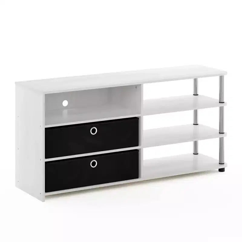 Furinno Mobile Porta TV con Design Semplice, Centro di Intrattenimento per TV fino a 50 pollici con Ripiani e 2 Contenitori, Rovere Bianco