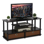 Furinno 4-Tier Large TV Stand for TVs up to 55 TV Console Table w/Open Bookcase Shelves & 2 Storage Drawers