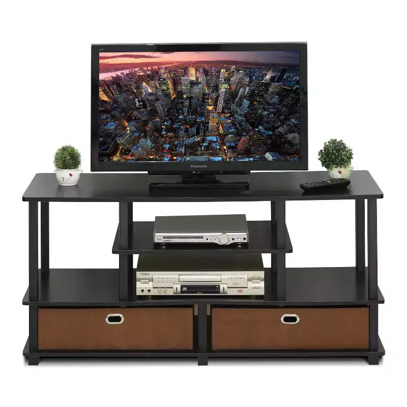Furinno Mobile TV Grande a 4 Ripiani per TV fino a 55 Pollici, Tavolino Porta TV con Scaffali a Libreria Aperti e 2 Cassetti Contenitori