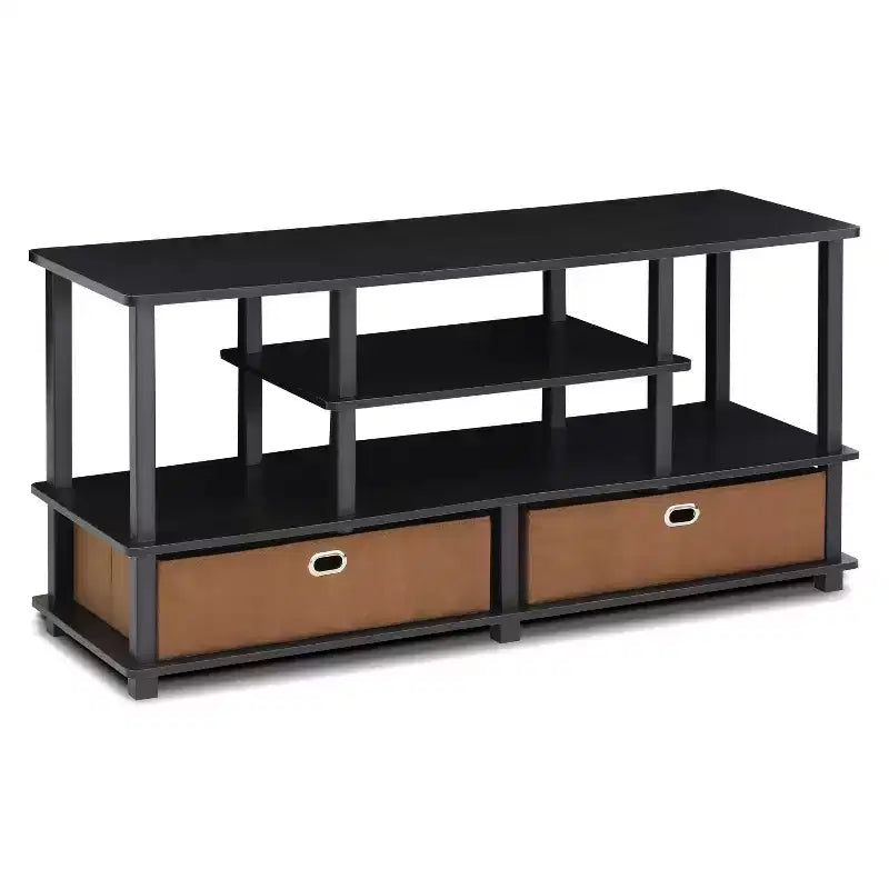 Furinno Mobile TV Grande a 4 Ripiani per TV fino a 55 Pollici, Tavolino Porta TV con Scaffali a Libreria Aperti e 2 Cassetti Contenitori