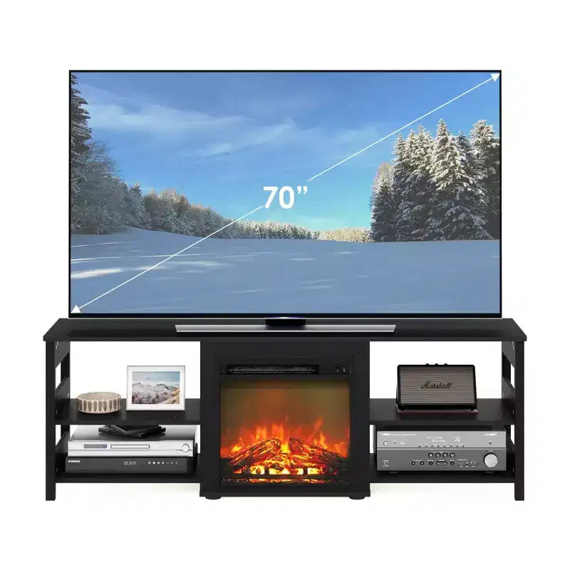 Mobile TV da camino Furinno Classic, consolle di intrattenimento, centro multimediale con camino elettrico da 18 pollici, per TV fino a 70 pollici, colore Americano
