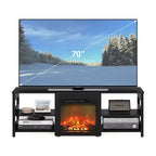 Mobile TV da camino Furinno Classic, consolle di intrattenimento, centro multimediale con camino elettrico da 18 pollici, per TV fino a 70 pollici, colore Americano