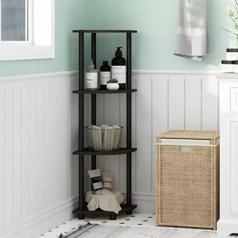Furinno 4-Tier Corner Display Rack Multipurpose Shelving Unit Bathroom Storage Shelf,Espresso/Black
