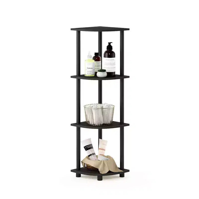 Furinno Scaffale angolare a 4 ripiani multiuso, mensola da bagno, Espresso/Nero