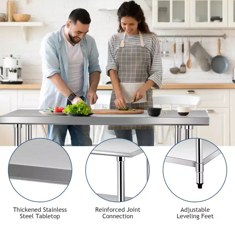 Tavolo da cucina commerciale Costway 30 x 48, in acciaio inox, per la preparazione di alimenti e da lavoro, colore argento