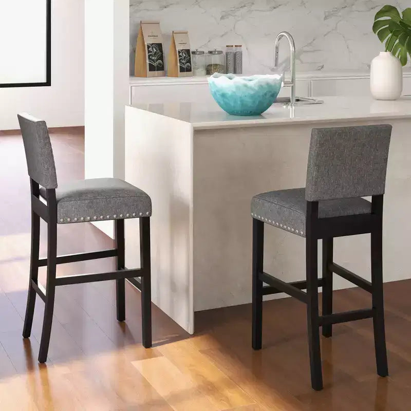 Costway Set di 2 Sedie da Bar/Bancone con Struttura in Legno di Gomma Massiccio e Piedini Regolabili Grigio e Marrone Scuro