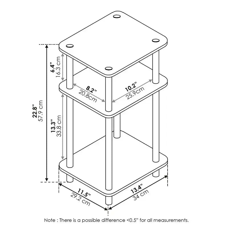 Furinno Tavolino Laterale da Divano Reversibile a 3 Ripiani con Scaffale Aperto, Noce