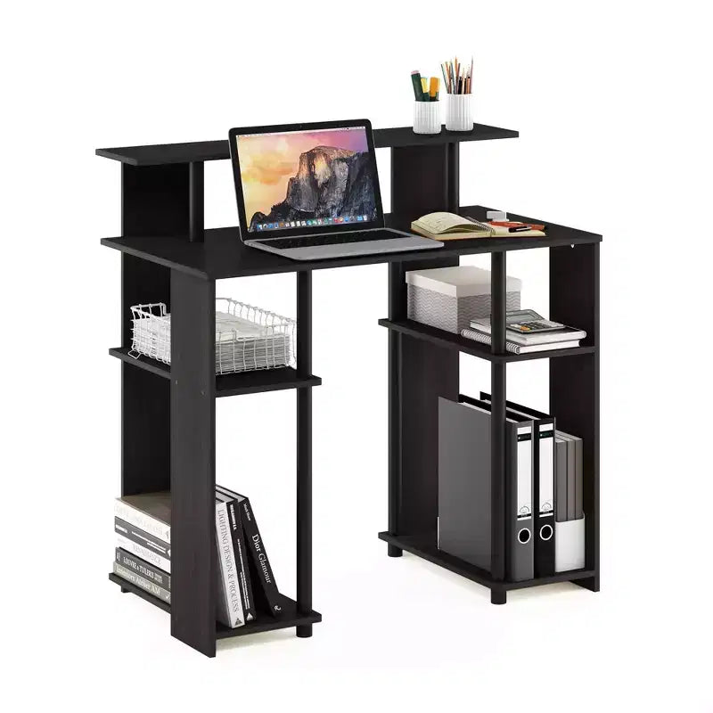 Furinno Scrivania per Computer dal Design Semplice, Postazione di Lavoro per Ufficio Domestico, Scrivania da Studio, Libreria Aperta con Supporto per CPU, Noce