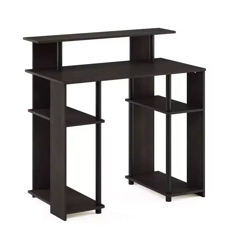 Furinno Scrivania per Computer dal Design Semplice, Postazione di Lavoro per Ufficio Domestico, Scrivania da Studio, Libreria Aperta con Supporto per CPU, Noce