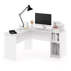 Furinno Scrivania per Computer a L, Tavolo da Studio e Gaming, Postazione Angolare con Scaffali Aperti, Bianco
