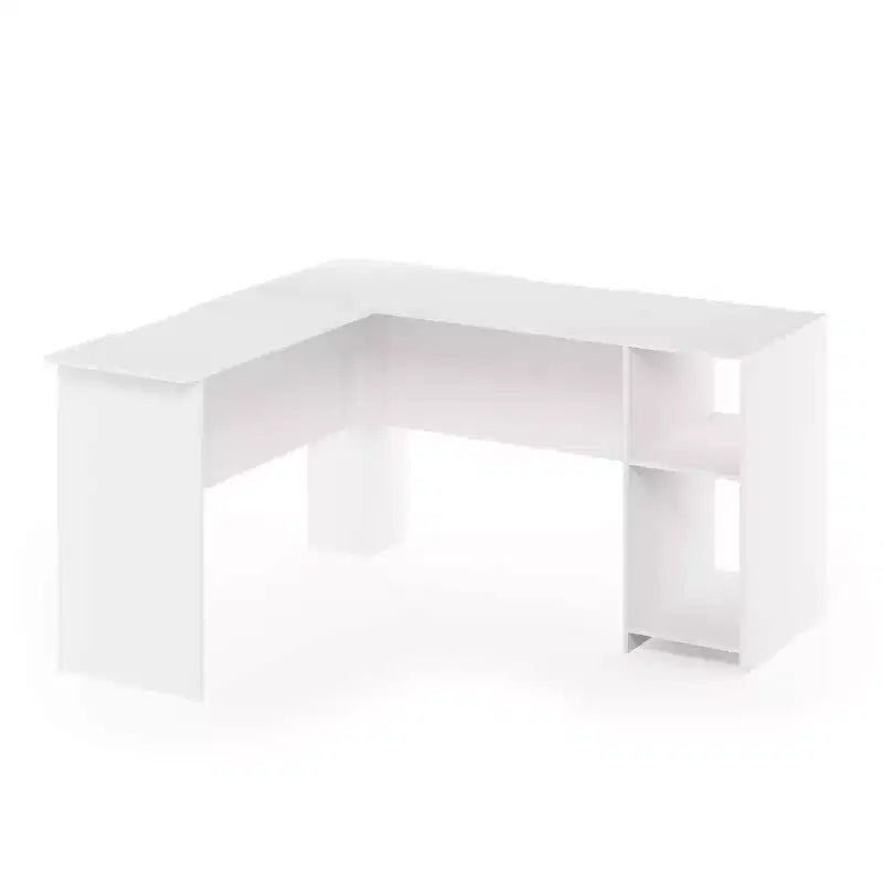 Furinno Scrivania per Computer a L, Tavolo da Studio e Gaming, Postazione Angolare con Scaffali Aperti, Bianco