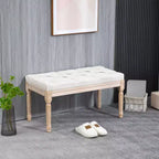 Panca da letto HOMCOM stile vintage francese, panca imbottita in lino con seduta spessa imbottita e gambe in legno, panca capitonné per camera da letto