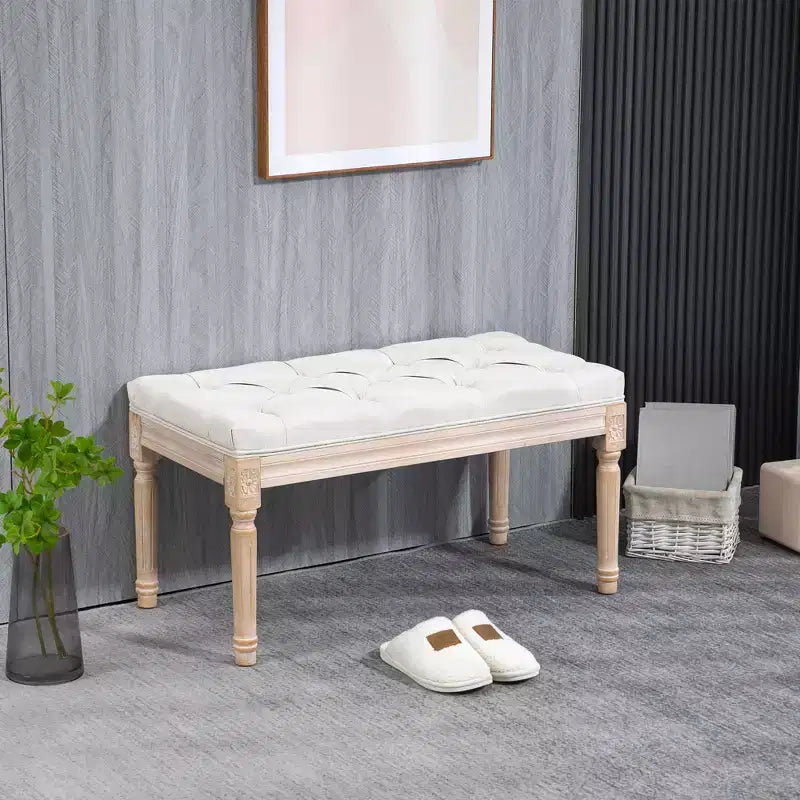 Panca da letto HOMCOM stile vintage francese, panca imbottita in lino con seduta spessa imbottita e gambe in legno, panca capitonné per camera da letto