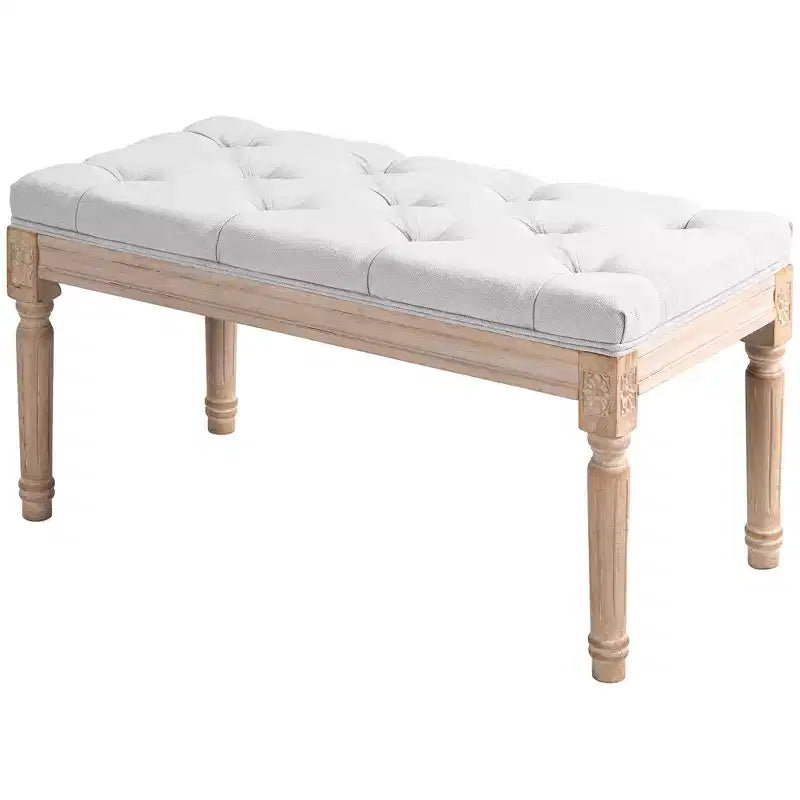 Panca da letto HOMCOM stile vintage francese, panca imbottita in lino con seduta spessa imbottita e gambe in legno, panca capitonné per camera da letto
