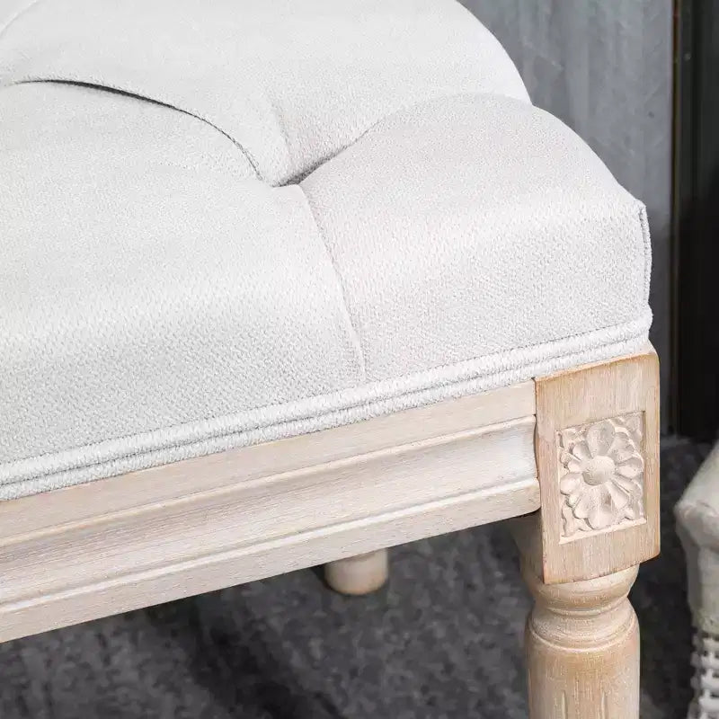 Panca da letto HOMCOM stile vintage francese, panca imbottita in lino con seduta spessa imbottita e gambe in legno, panca capitonné per camera da letto