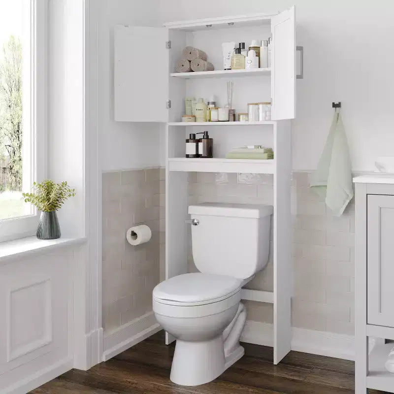 Mobile contenitore sopra WC Flash Furniture Vega con ante a chiusura magnetica, ripiano regolabile e ripiano inferiore aperto