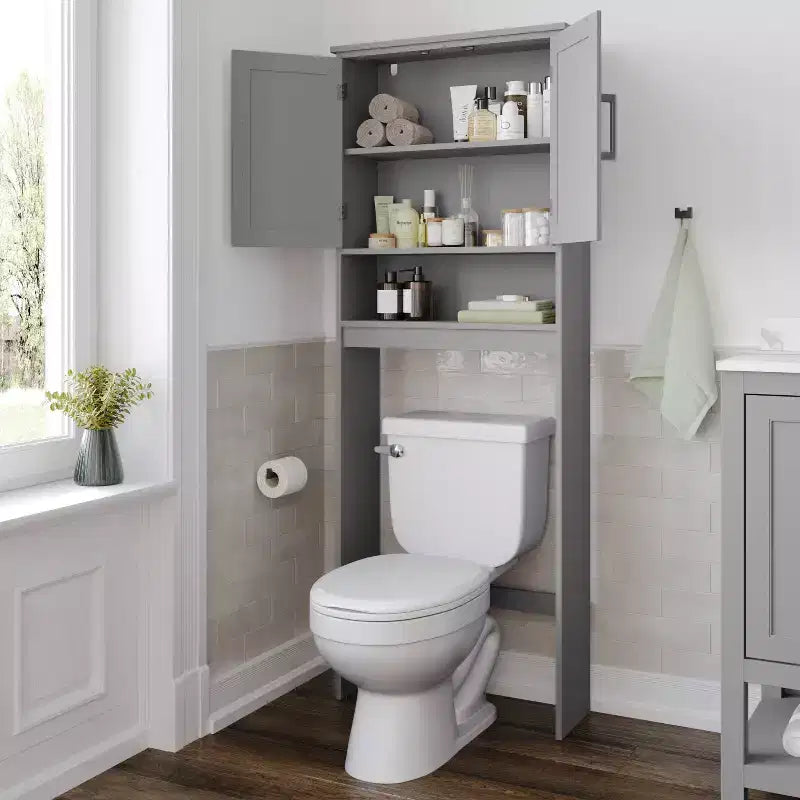 Mobile contenitore sopra WC Flash Furniture Vega con ante a chiusura magnetica, ripiano regolabile e ripiano inferiore aperto