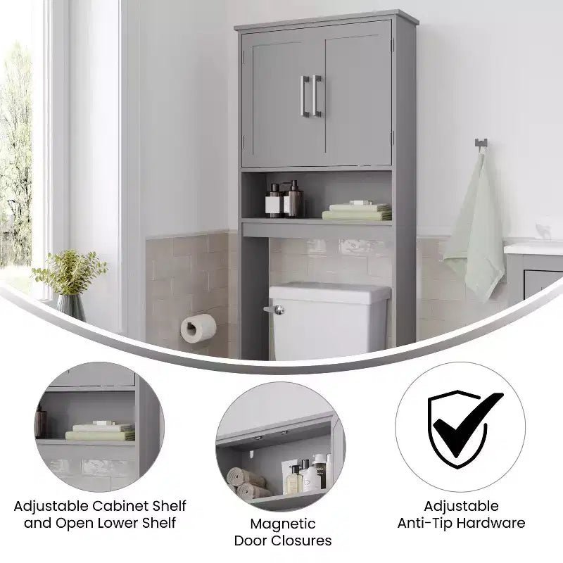 Mobile contenitore sopra WC Flash Furniture Vega con ante a chiusura magnetica, ripiano regolabile e ripiano inferiore aperto