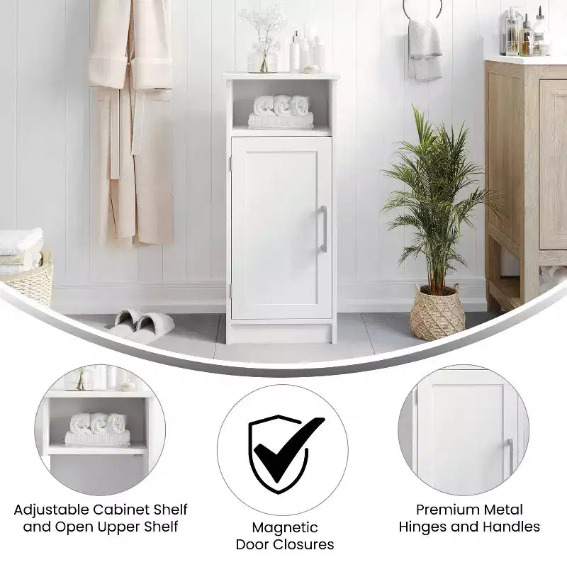 Flash Furniture Vega Mobiletto per bagno organizer con chiusura magnetica, ripiano interno regolabile e ripiano superiore aperto