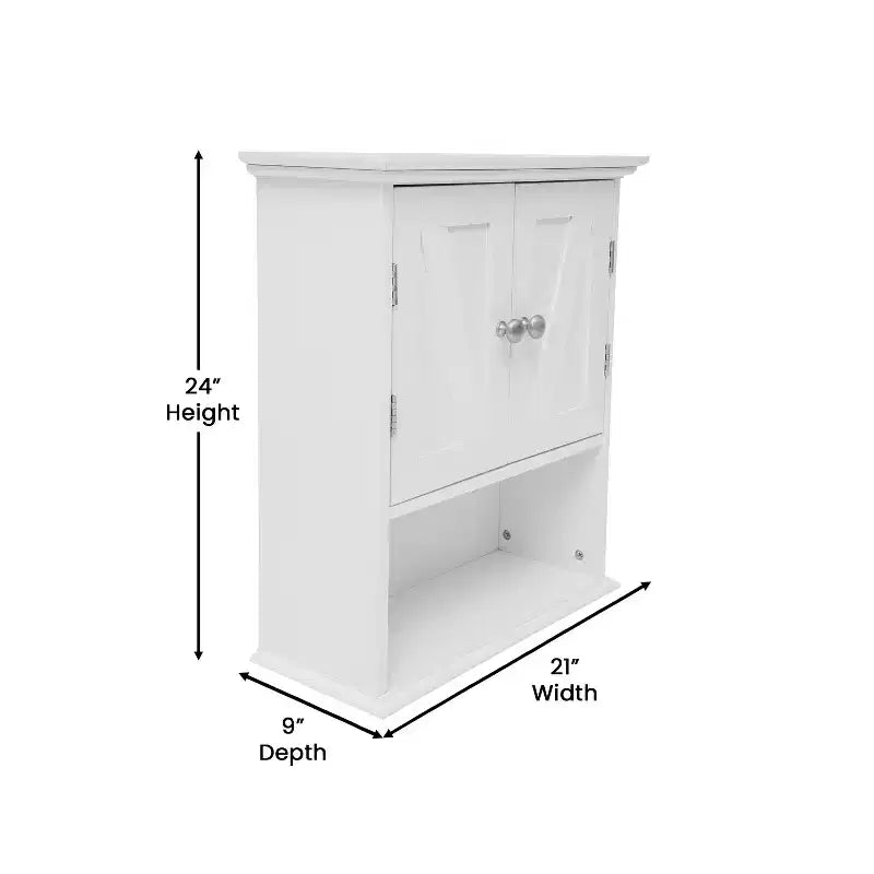 Pensile da bagno Merrick Lane con ripiano regolabile, ripiano inferiore aperto e ante con chiusura magnetica