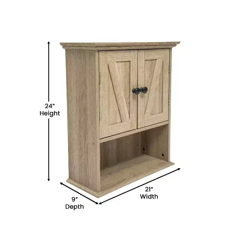 Pensile da bagno Merrick Lane con ripiano regolabile, ripiano inferiore aperto e ante con chiusura magnetica