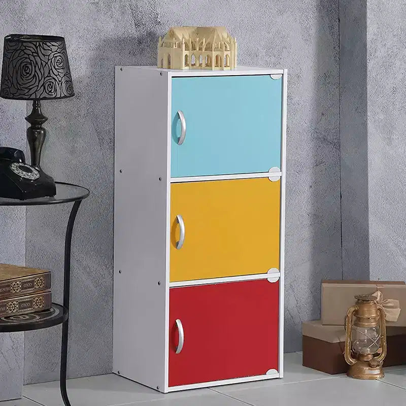Mobiletto multiuso Hodedah a 3 ante in legno composito resistente, per cucina, ufficio, camera dei bambini e altre soluzioni di organizzazione domestica