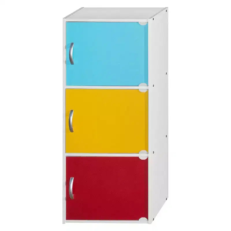 Hodedah Heavy Duty Engineered Wood 3 Door Enclosed Multipurpose Storage Cabinet for Kitchen, Office, Kids Room, and Other Home Organization