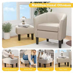 Set Poltrona a Botte Costway con Poggiapiedi Ottomano, Schienale Curvo e Cuscino di Seduta Rimovibile Grigio/Beige