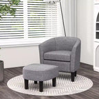Set Poltrona a Botte Costway con Poggiapiedi Ottomano, Schienale Curvo e Cuscino di Seduta Rimovibile Grigio/Beige
