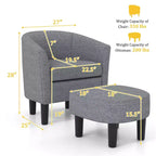 Set Poltrona a Botte Costway con Poggiapiedi Ottomano, Schienale Curvo e Cuscino di Seduta Rimovibile Grigio/Beige