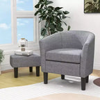 Set Poltrona a Botte Costway con Poggiapiedi Ottomano, Schienale Curvo e Cuscino di Seduta Rimovibile Grigio/Beige
