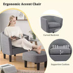 Set Poltrona a Botte Costway con Poggiapiedi Ottomano, Schienale Curvo e Cuscino di Seduta Rimovibile Grigio/Beige