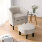 Set Poltrona a Botte Costway con Poggiapiedi Ottomano, Schienale Curvo e Cuscino di Seduta Rimovibile Grigio/Beige
