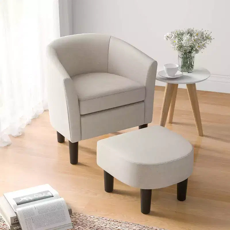 Set Poltrona a Botte Costway con Poggiapiedi Ottomano, Schienale Curvo e Cuscino di Seduta Rimovibile Grigio/Beige